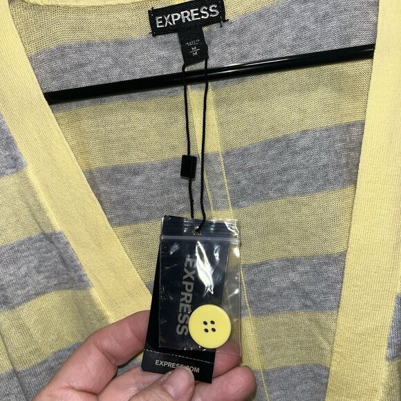 NWT Express Women's Yellow and Gray Striped V Neck Cardigan M Y2K Indie Urban - Picture 3 of 10